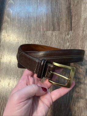 Cole Haan Dark Brown Leather Belt with Brass Buckle